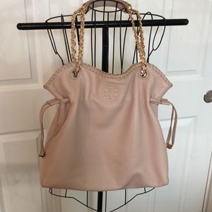 Tory Burch Blush Leather Chain Strap Slouchy Tote Bag